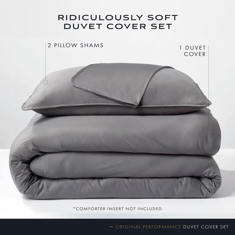 SHEEX Original Performance Cooling Duvet Cover Set, Lightweight King Duvet Cover with 2 King Pillow Shams, Graphite - Image 3